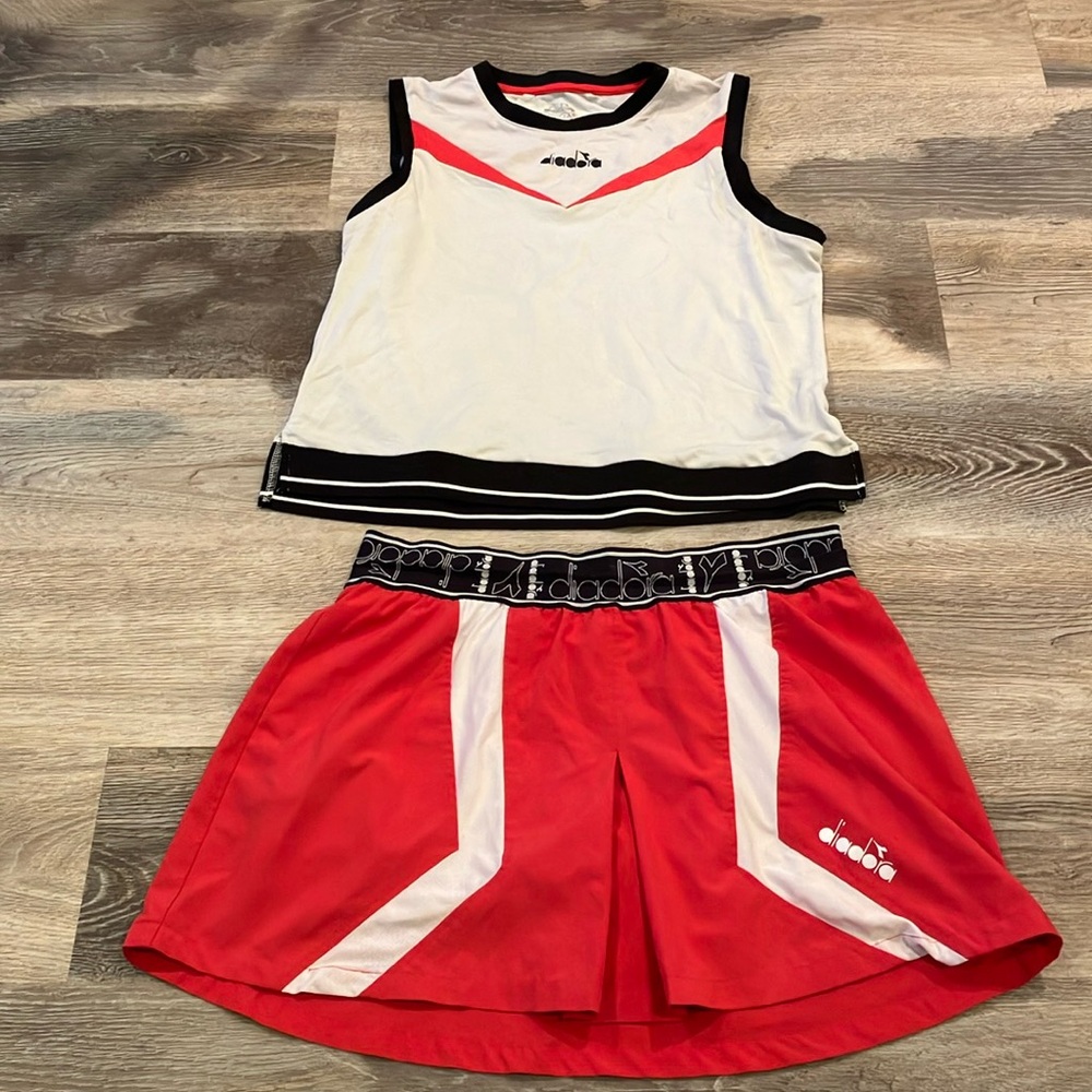 Diadora tennis outfit, red white and black, M
